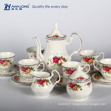 Rose Pattern Plain Design Royal Style Porcelain Coffee Set Tea Set, Gift Box Packing Coffee Cup Set